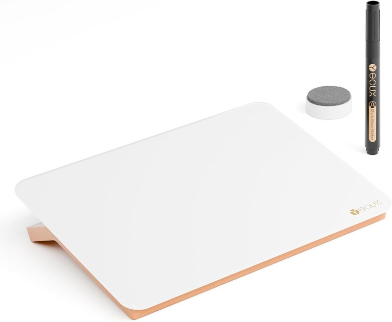 YEOUX Glass Desk Whiteboard with Reversible Wood Stand, Desktop Small White Board, Reusable Mini Dry Erase Board 6.7"x9.5" for Office, Home, School, Marker&Eraser Included - Image 1